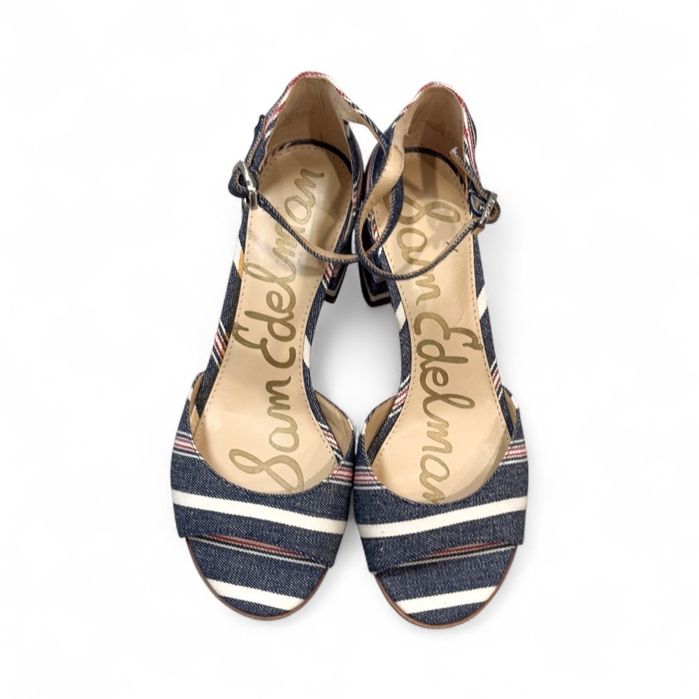 Sam Edelman Susie Denim and Red Stripe Block Heel Sandals Unworn Size 7 - Picture 6 of 9